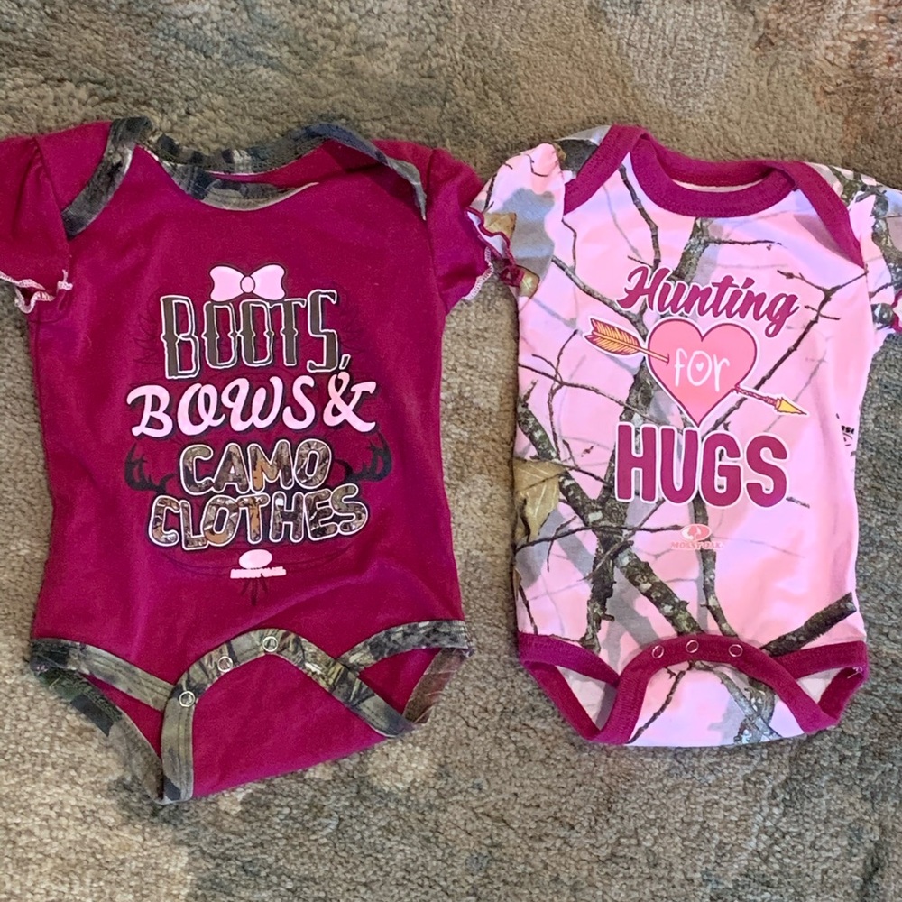4/$12 pink camo mossy oak bodysuits